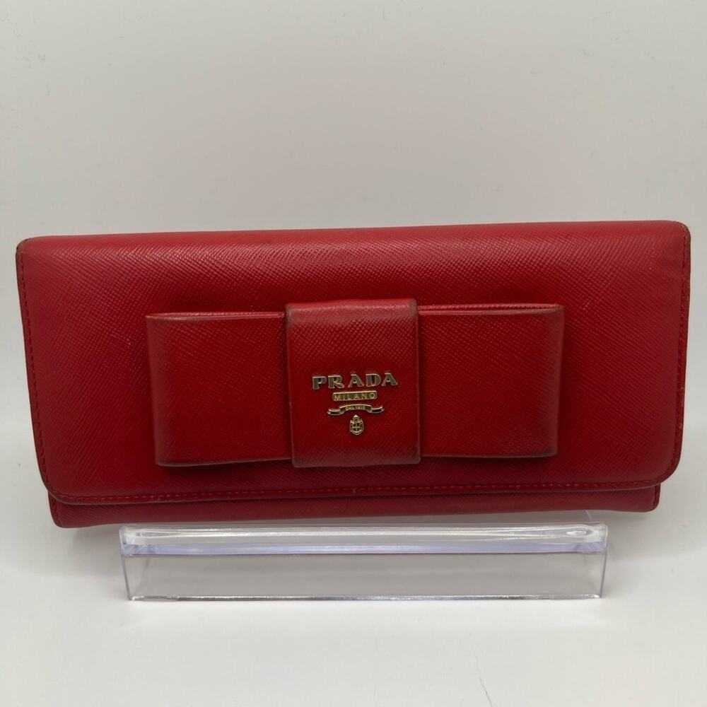 GUC Prada Red Saffiano Bow Long Wallet